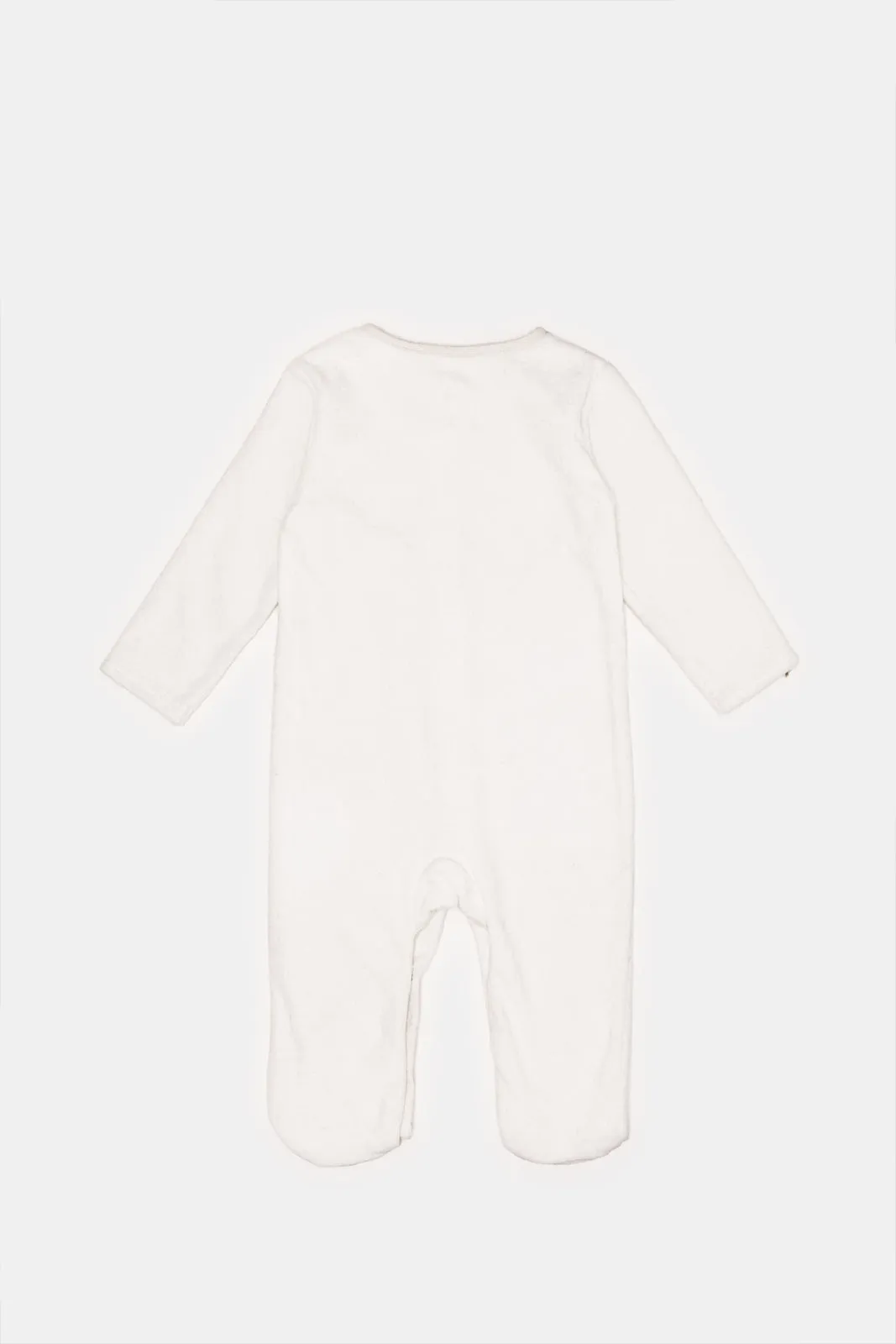 Babies White Jacquard Velour Sleepsuit With Pocket