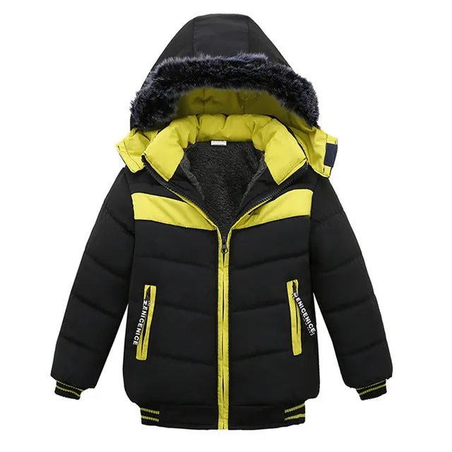 Baby Boys Winter Coat Children Hooded Jacket Kids Girls Patchwork Warm Outerwear Padded Clothes