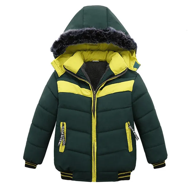 Baby Boys Winter Coat Children Hooded Jacket Kids Girls Patchwork Warm Outerwear Padded Clothes