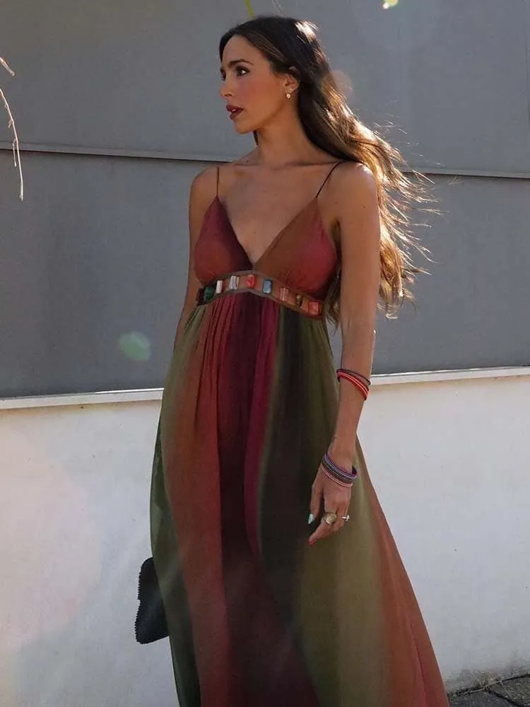 Backless Long Chiffon Beach Sling Dress | Elegant A-Line Silhouette