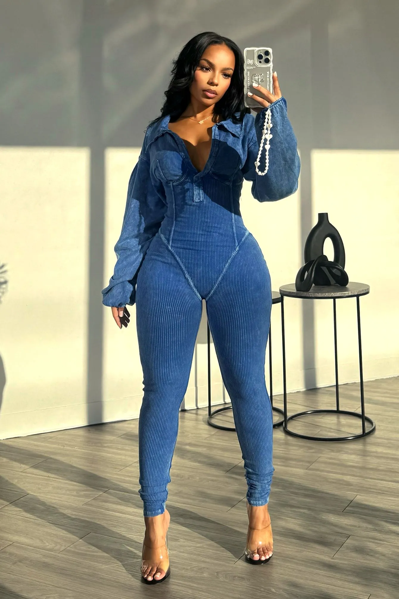 Baddie Mineral Washed Corset Jumpsuit