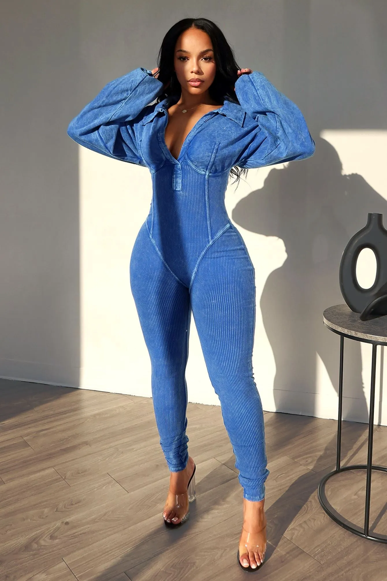 Baddie Mineral Washed Corset Jumpsuit