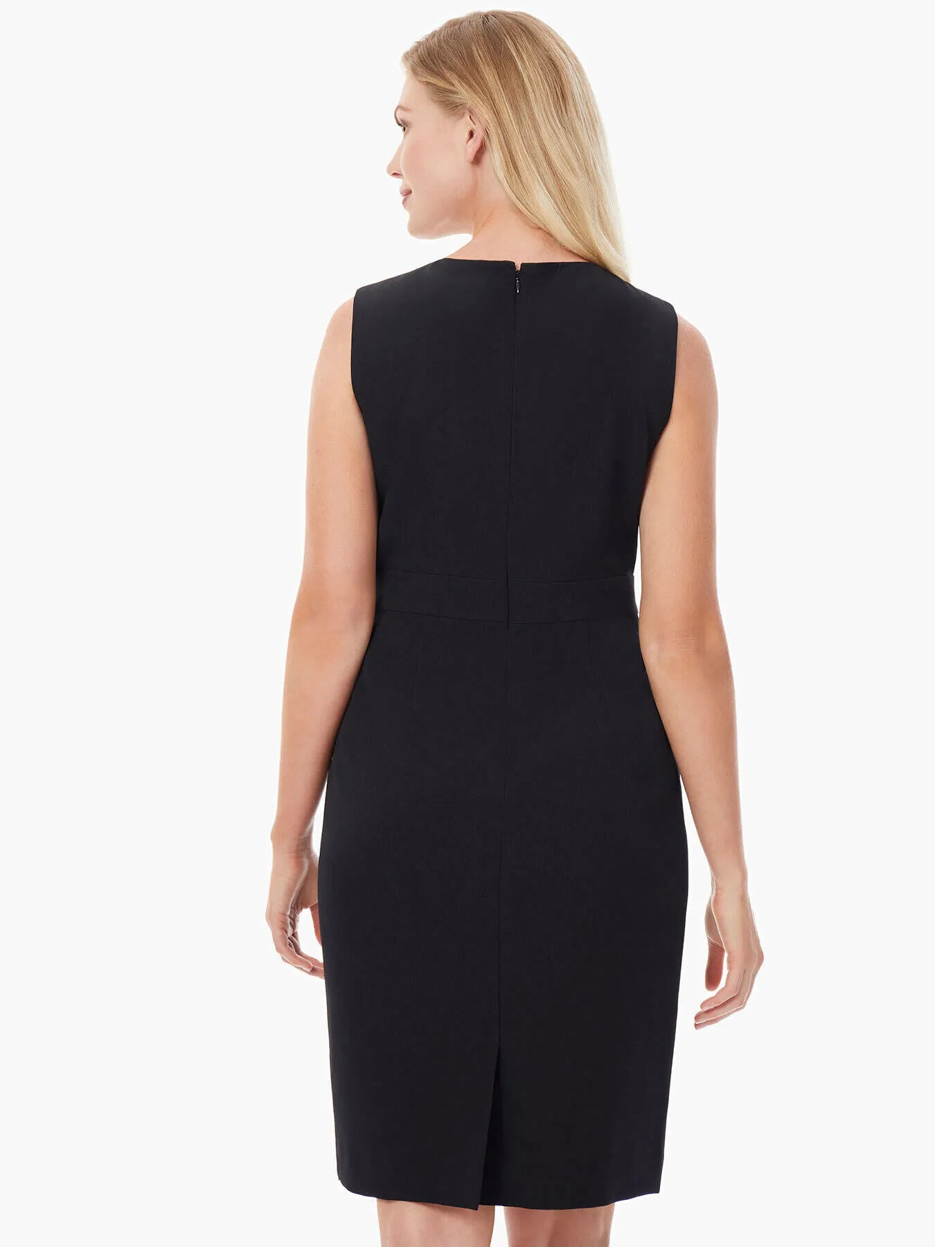 Banded Waist Stretch Crepe Sheath Dress