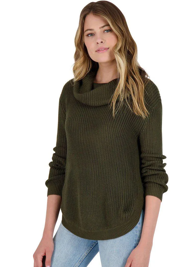 BB Dakota Forest For The Trees Ribbed Cowl Neck Sweater