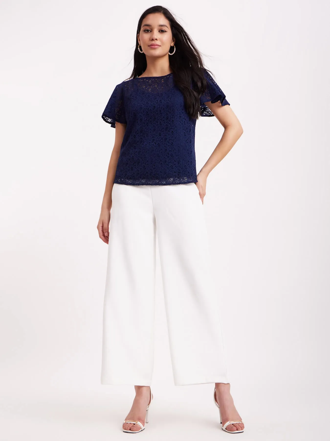 Bell Sleeves Lace Top - Navy Blue