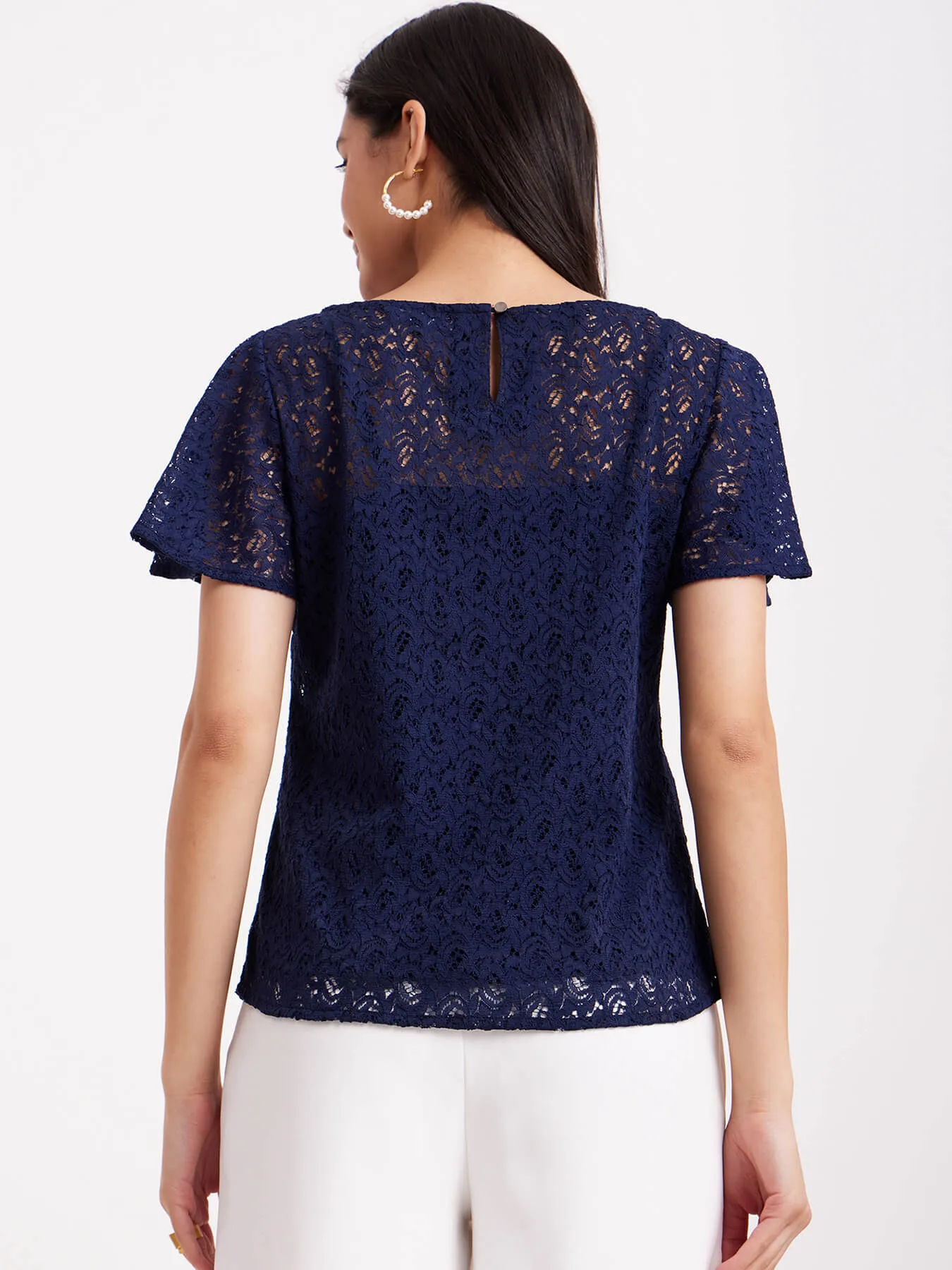 Bell Sleeves Lace Top - Navy Blue