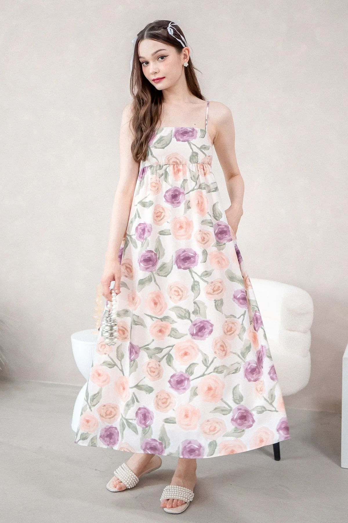 BELLA ABSTRACT MAXI DRESS IN ROSE PINK