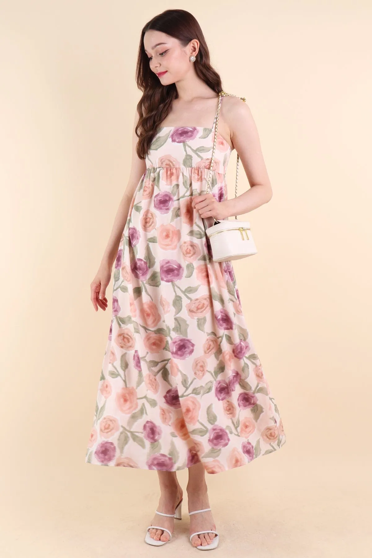 BELLA ABSTRACT MAXI DRESS IN ROSE PINK