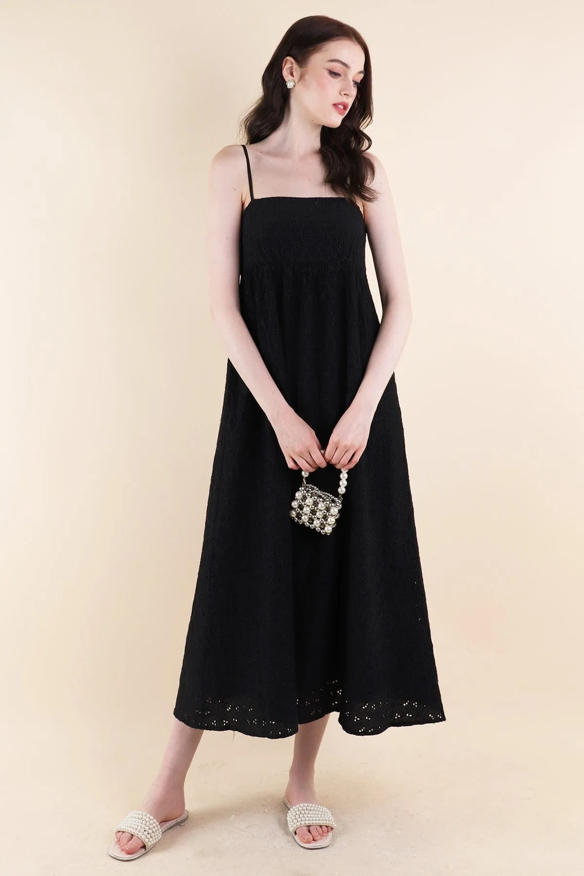 BELLA EMBROIDERY DRESS IN BLACK