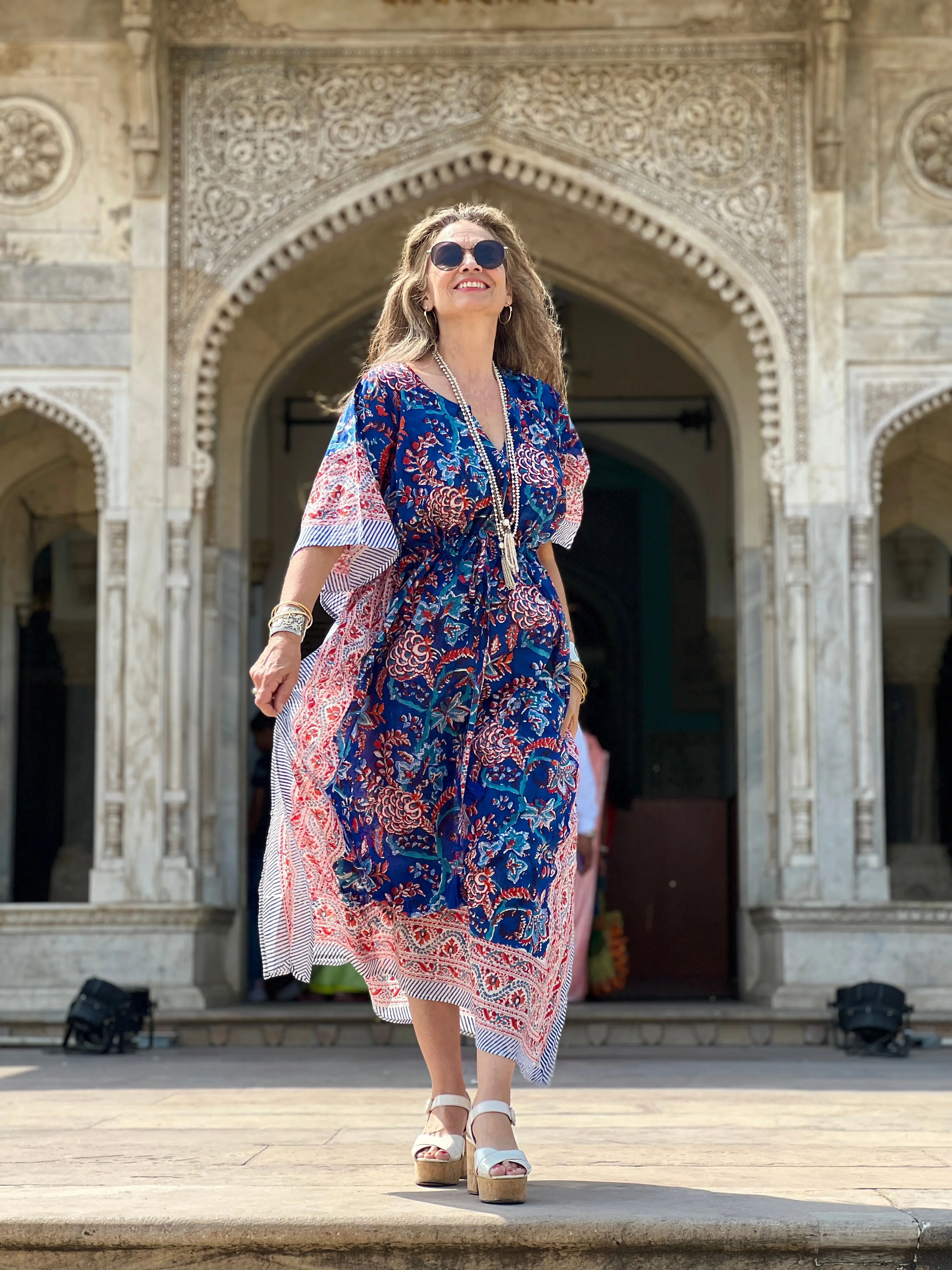 Bhawani Blue Floral Maxi Kaftan