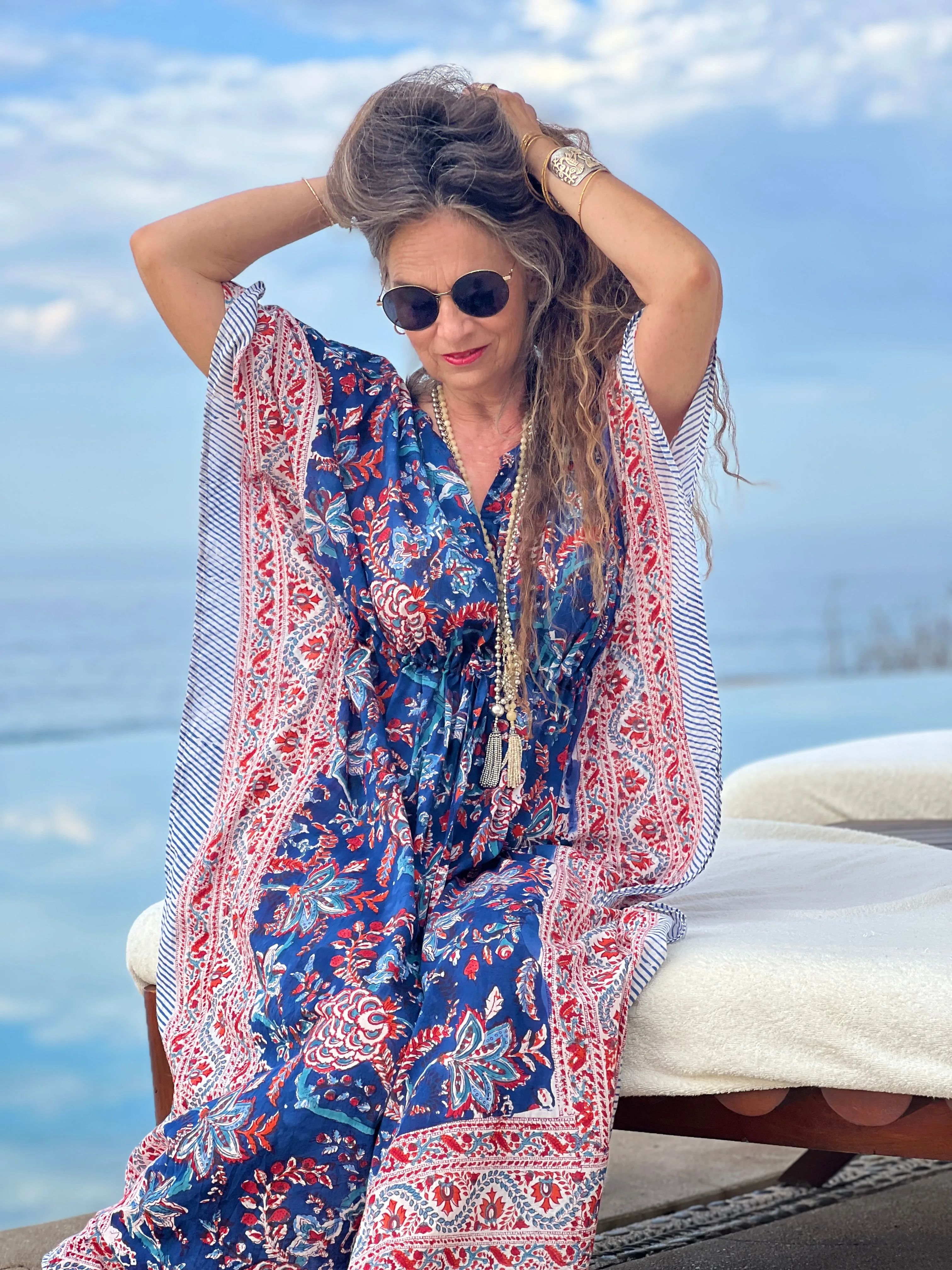 Bhawani Blue Floral Maxi Kaftan