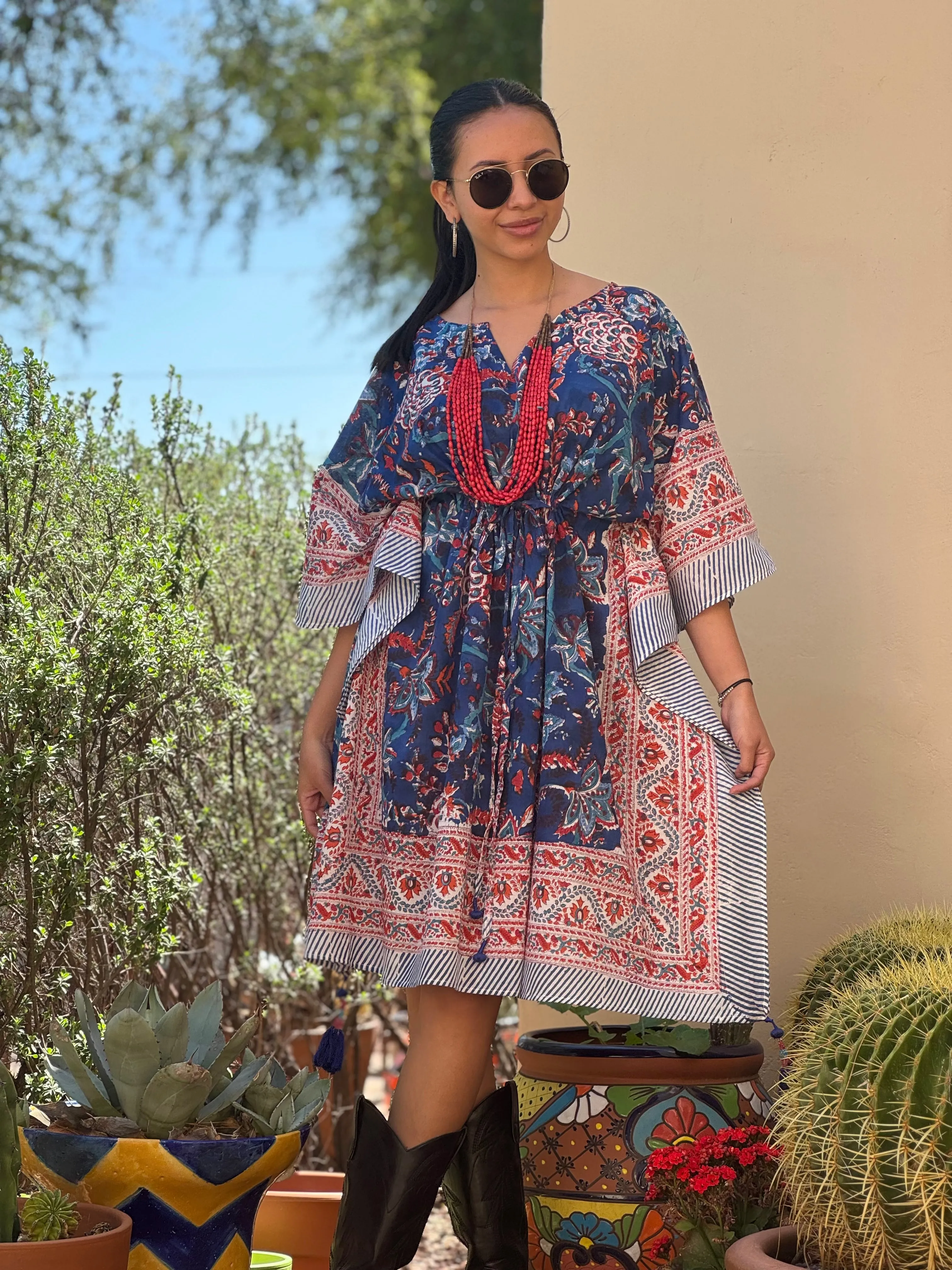 Bhawani Blue Floral Midi Kaftan