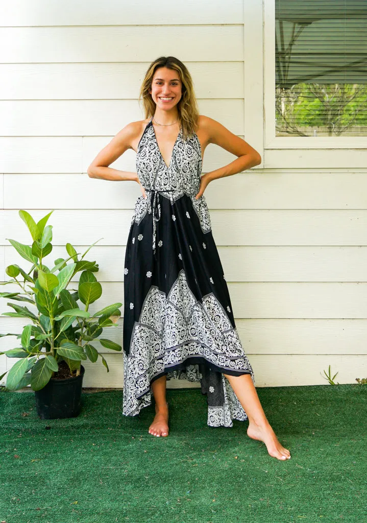 Black Compass Mandala Goddess Boho Maxi Dress