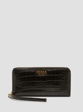 Black Croco Laurel Large Wallet