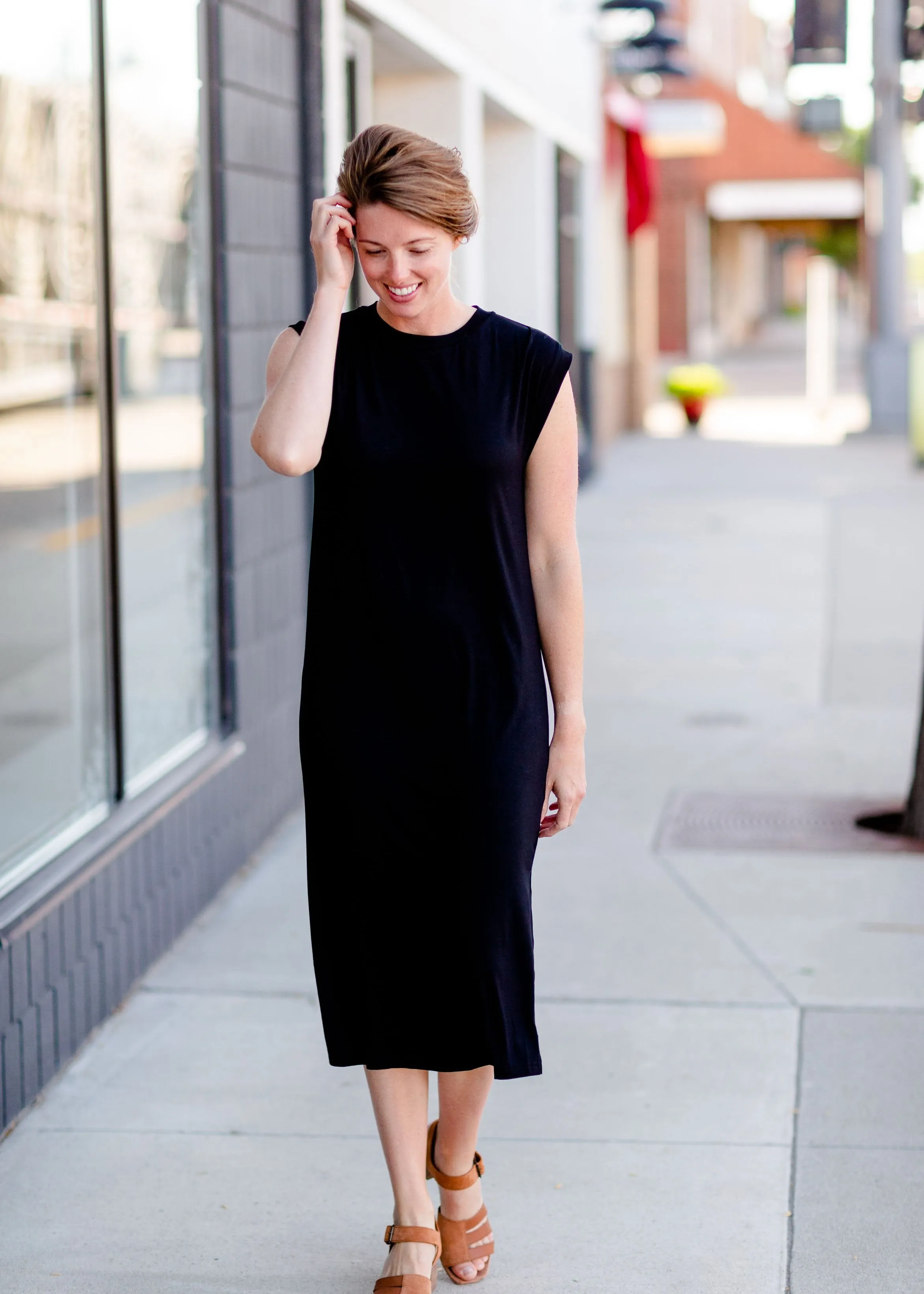 Black Cuff Sleeve Midi Dress - FINAL SALE