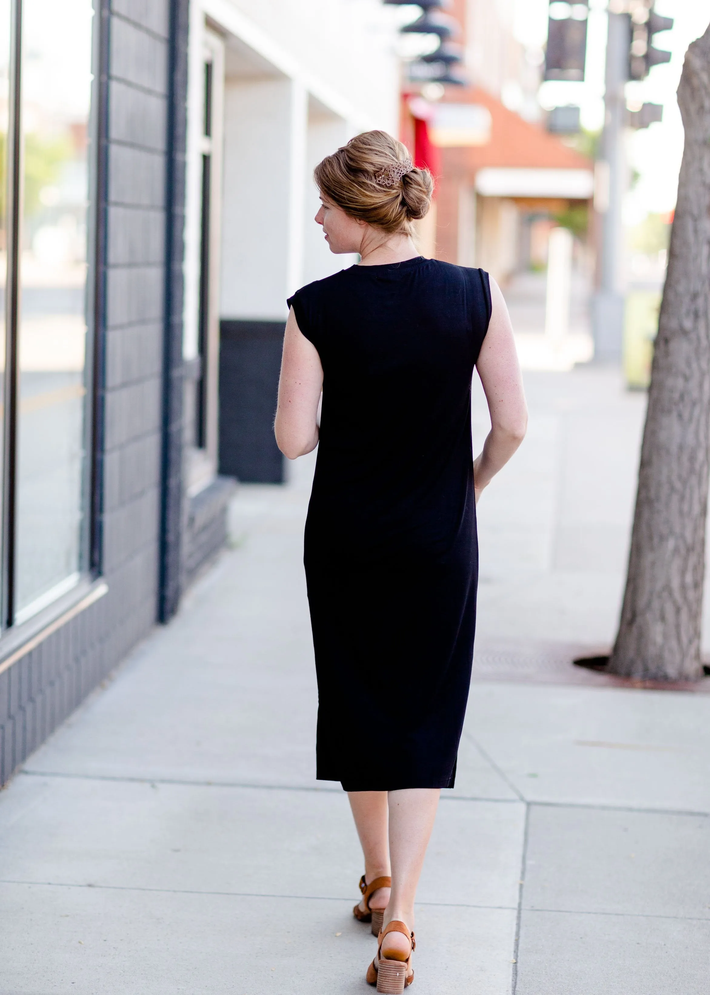 Black Cuff Sleeve Midi Dress - FINAL SALE