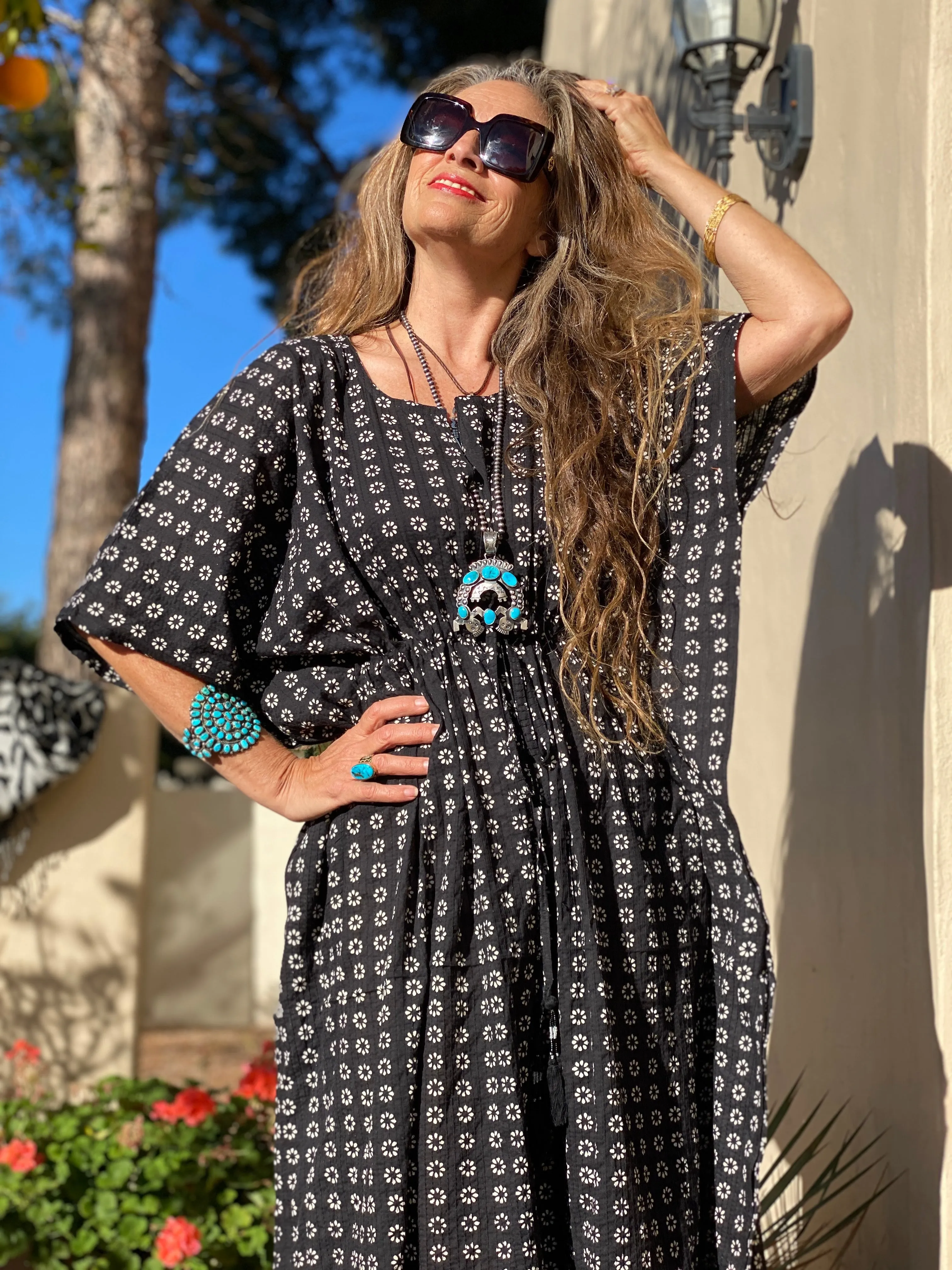 Black Manisha Maxi Cotton Kaftan Dress