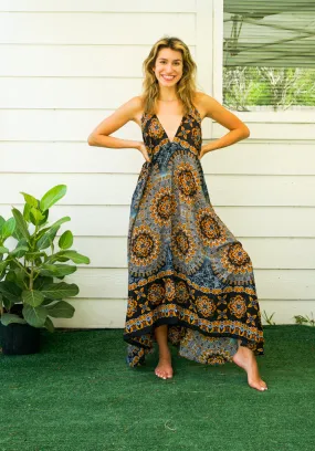 Black Psychedelic Goddess Boho Maxi Dress