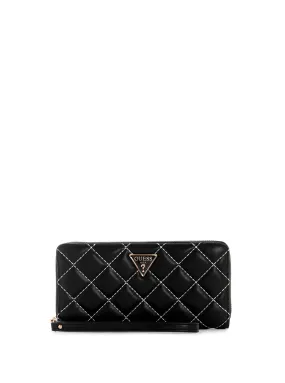 Black Quilted Cessily Large Wallet