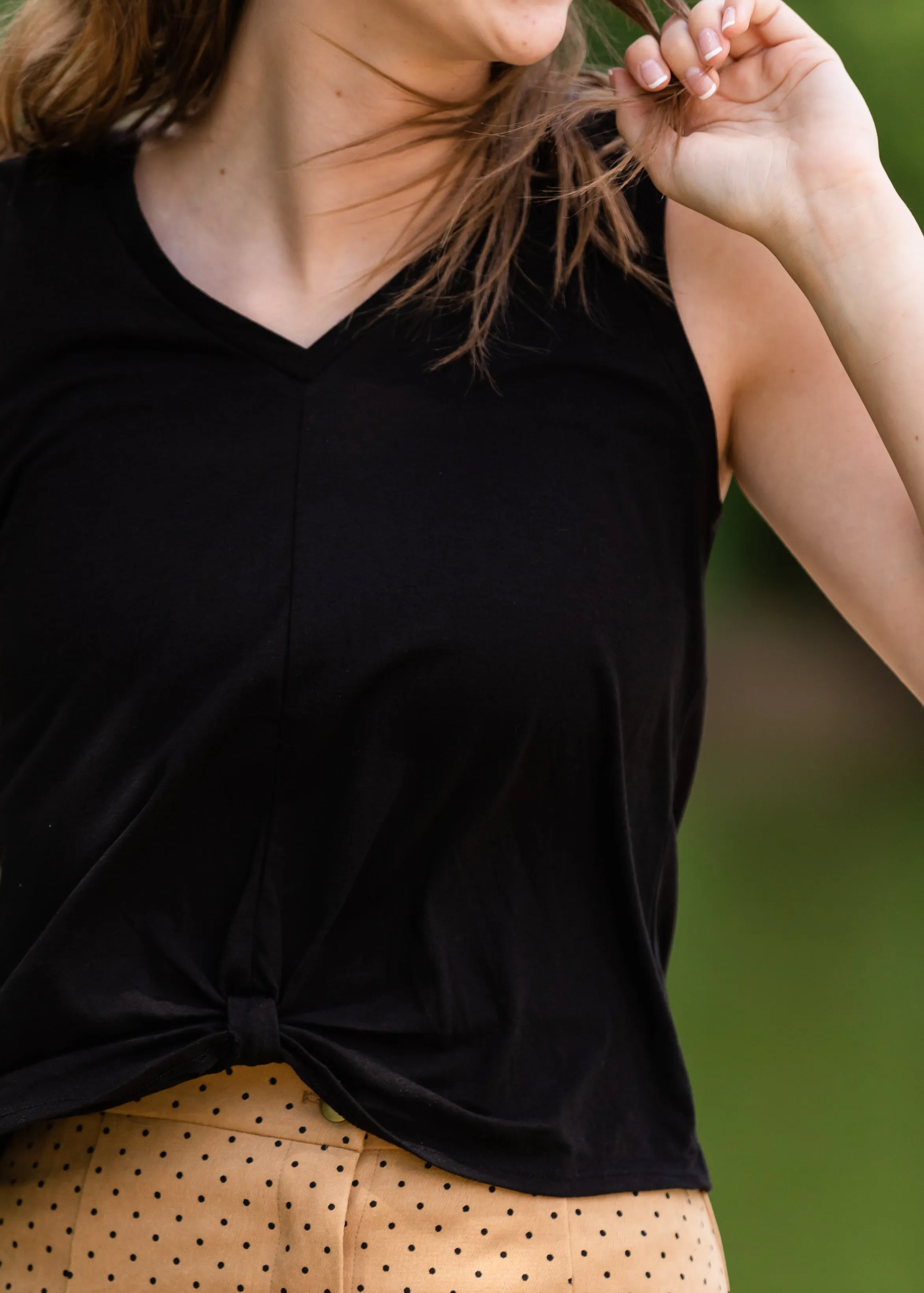 Black Triblend Front Knot Tank Top