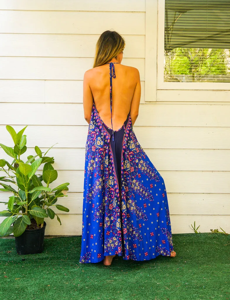 Blue Floral Goddess Maxi Dress