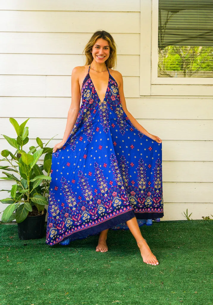 Blue Floral Goddess Maxi Dress