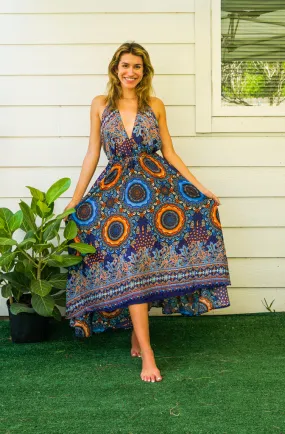 Blue Love Mandala Goddess Boho Maxi Dress