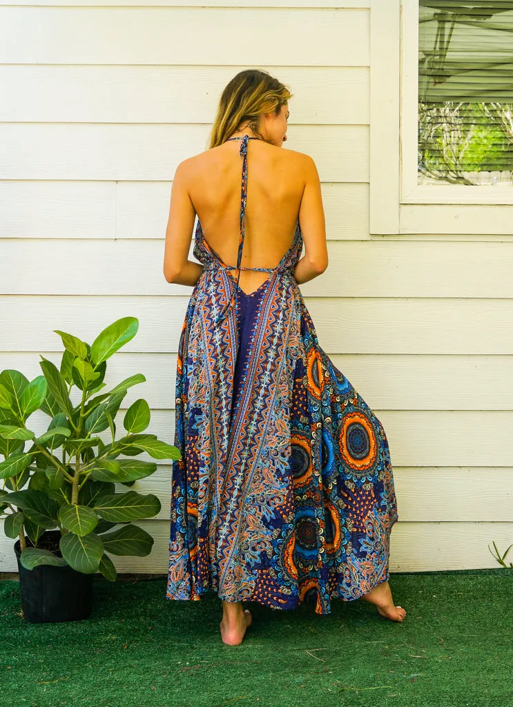 Blue Love Mandala Goddess Boho Maxi Dress