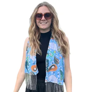 Blue Paisley scarf with glass bead trim