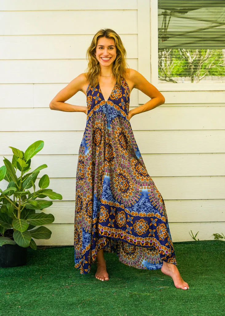 Blue Psychedelic Mandala Goddess Boho Maxi Dress