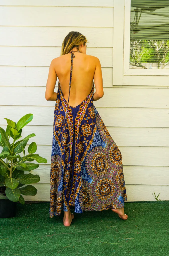 Blue Psychedelic Mandala Goddess Boho Maxi Dress