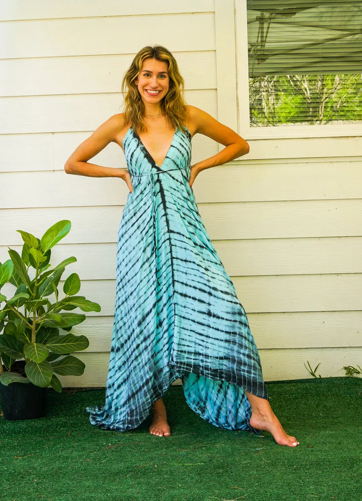 Blue Shibori Hand Dyed Goddess Boho Maxi Dress