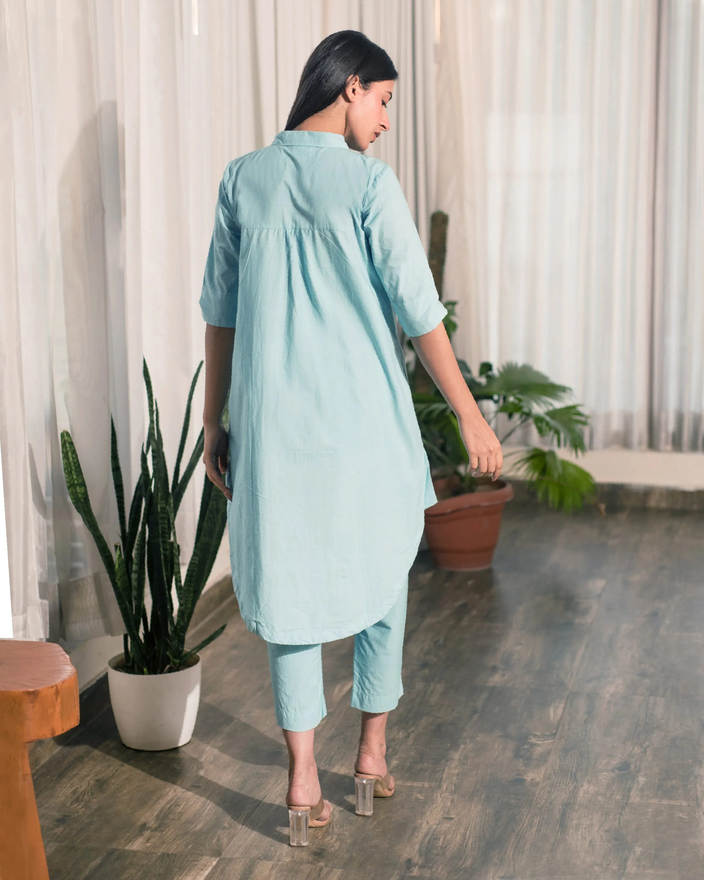 Blue Shirt Tunic and Pant Set (Set of 2)