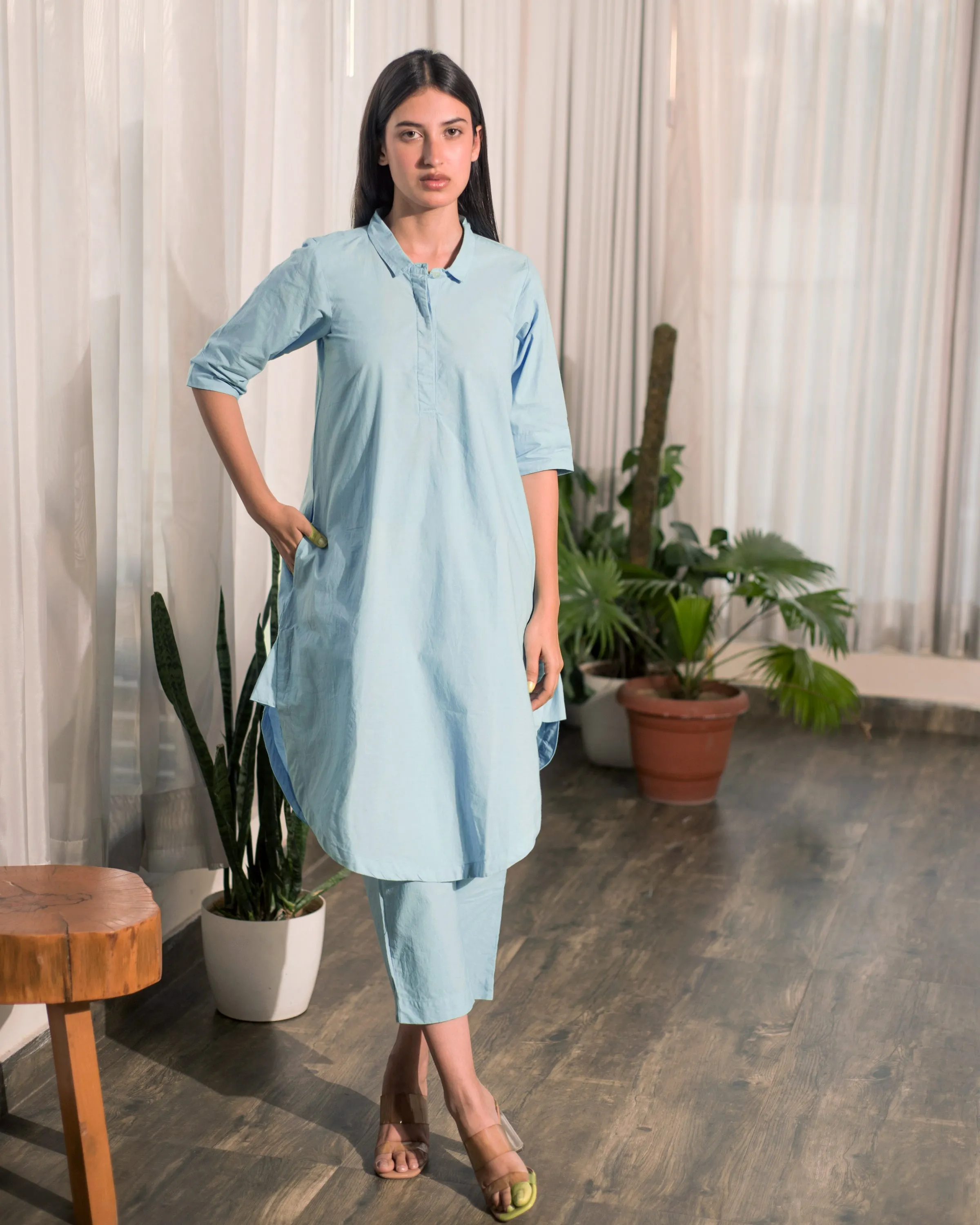 Blue Shirt Tunic and Pant Set (Set of 2)