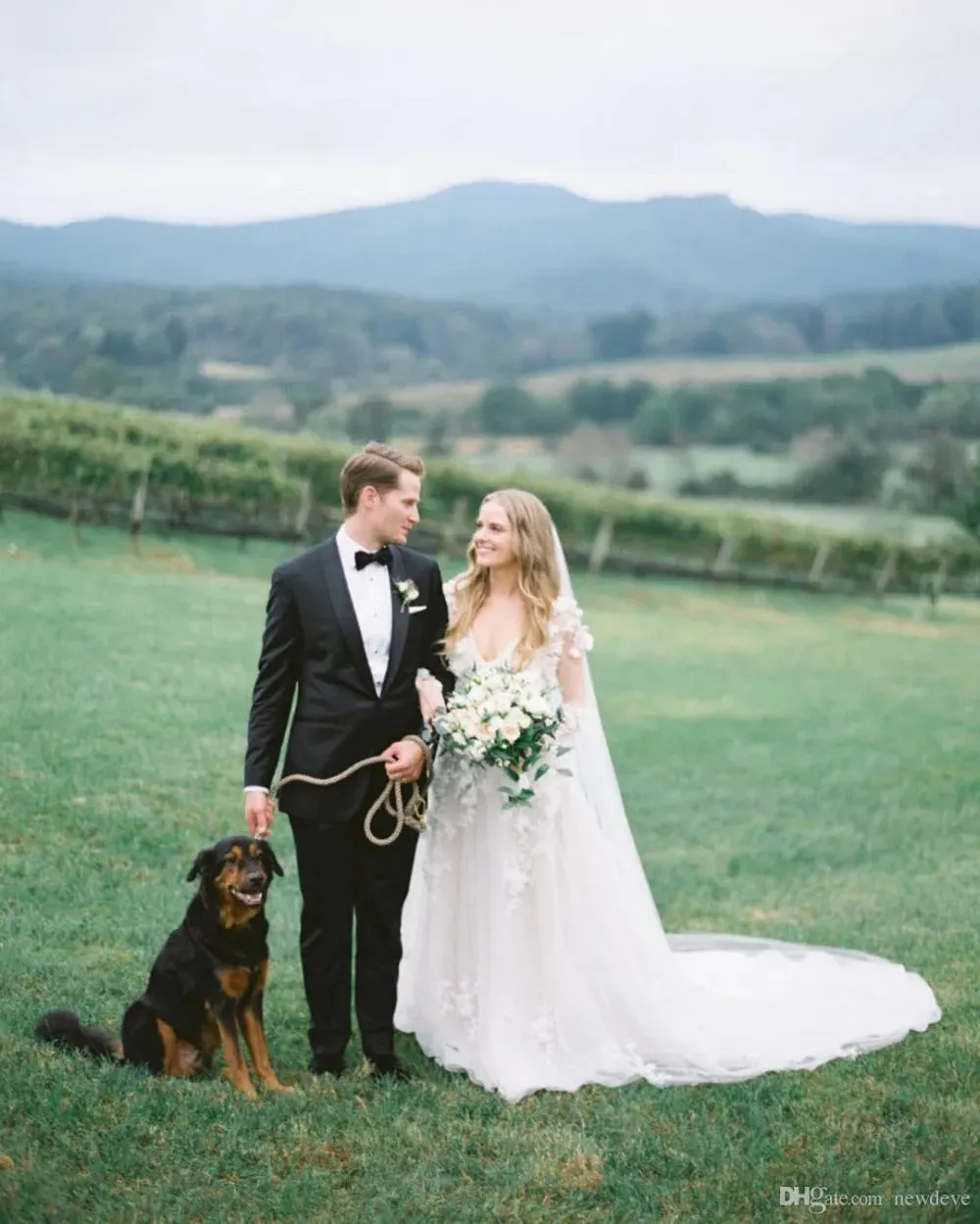 Bohemian Lace Wedding Dress - Sexy Deep V Neck, Long Sleeve, Custom Made Bridal Gown | A-Line Country Style