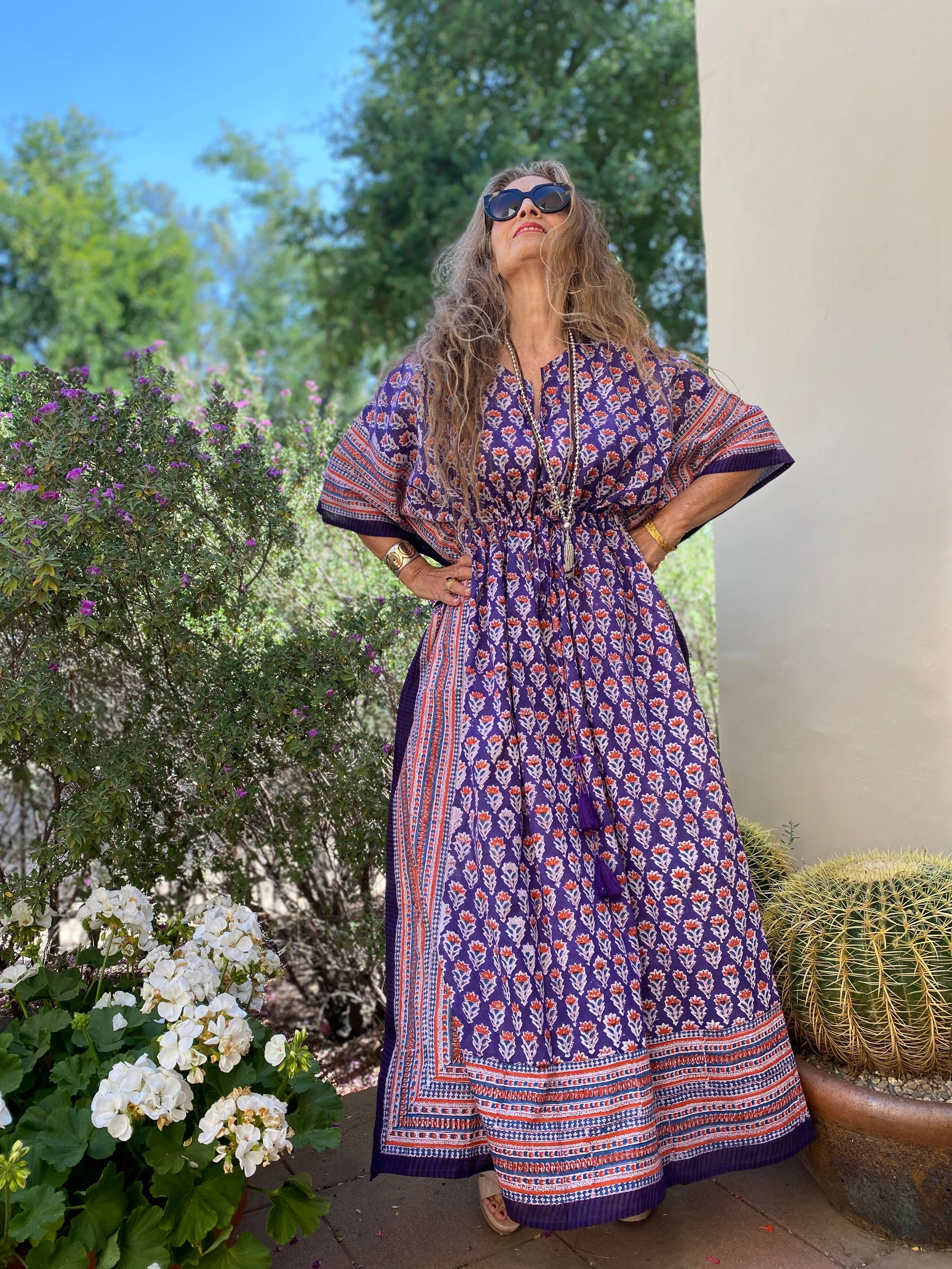 Bollywood Brinjal Floral Maxi Kaftan Dress