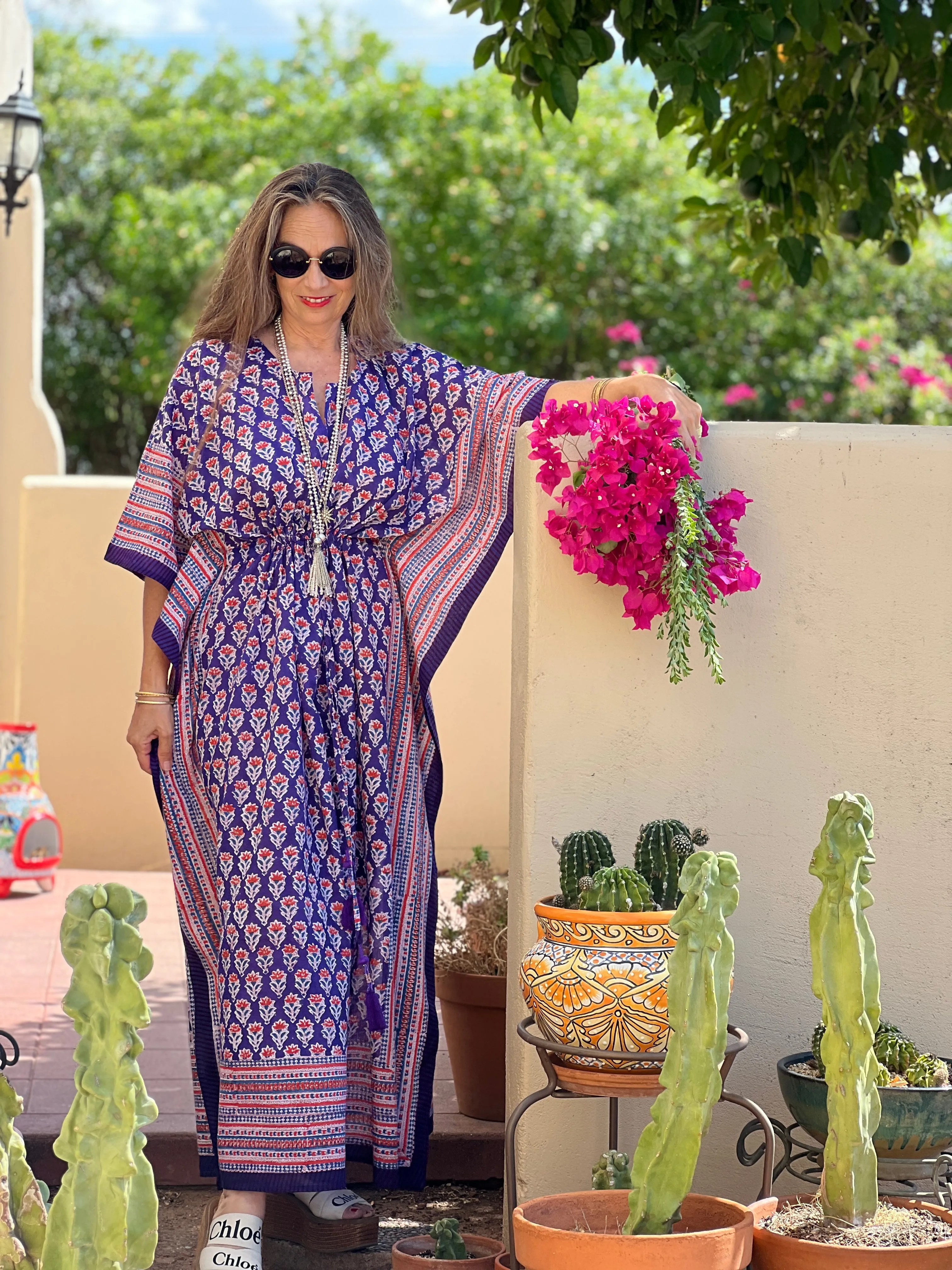 Bollywood Brinjal Floral Maxi Kaftan Dress