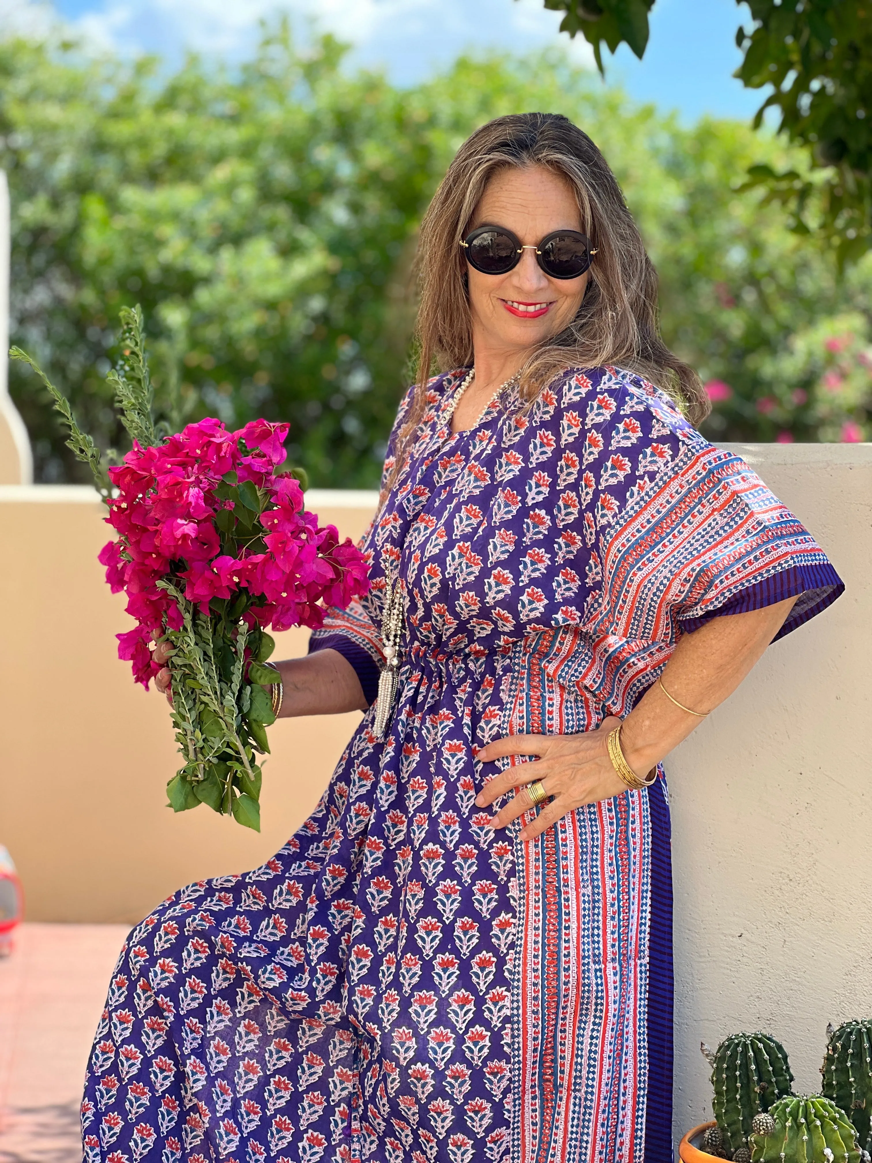 Bollywood Brinjal Floral Maxi Kaftan Dress