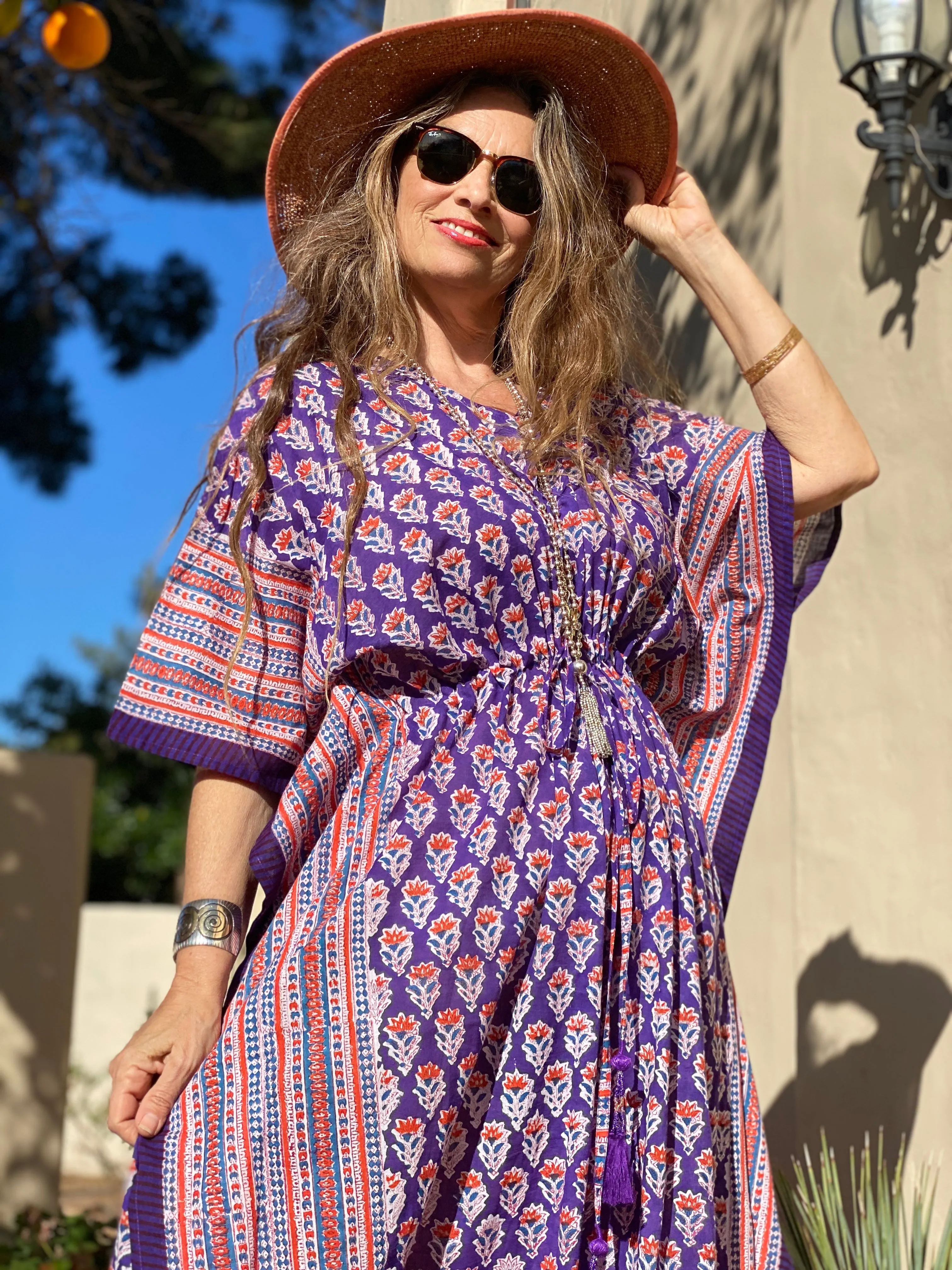 Bollywood Brinjal Floral Maxi Kaftan Dress