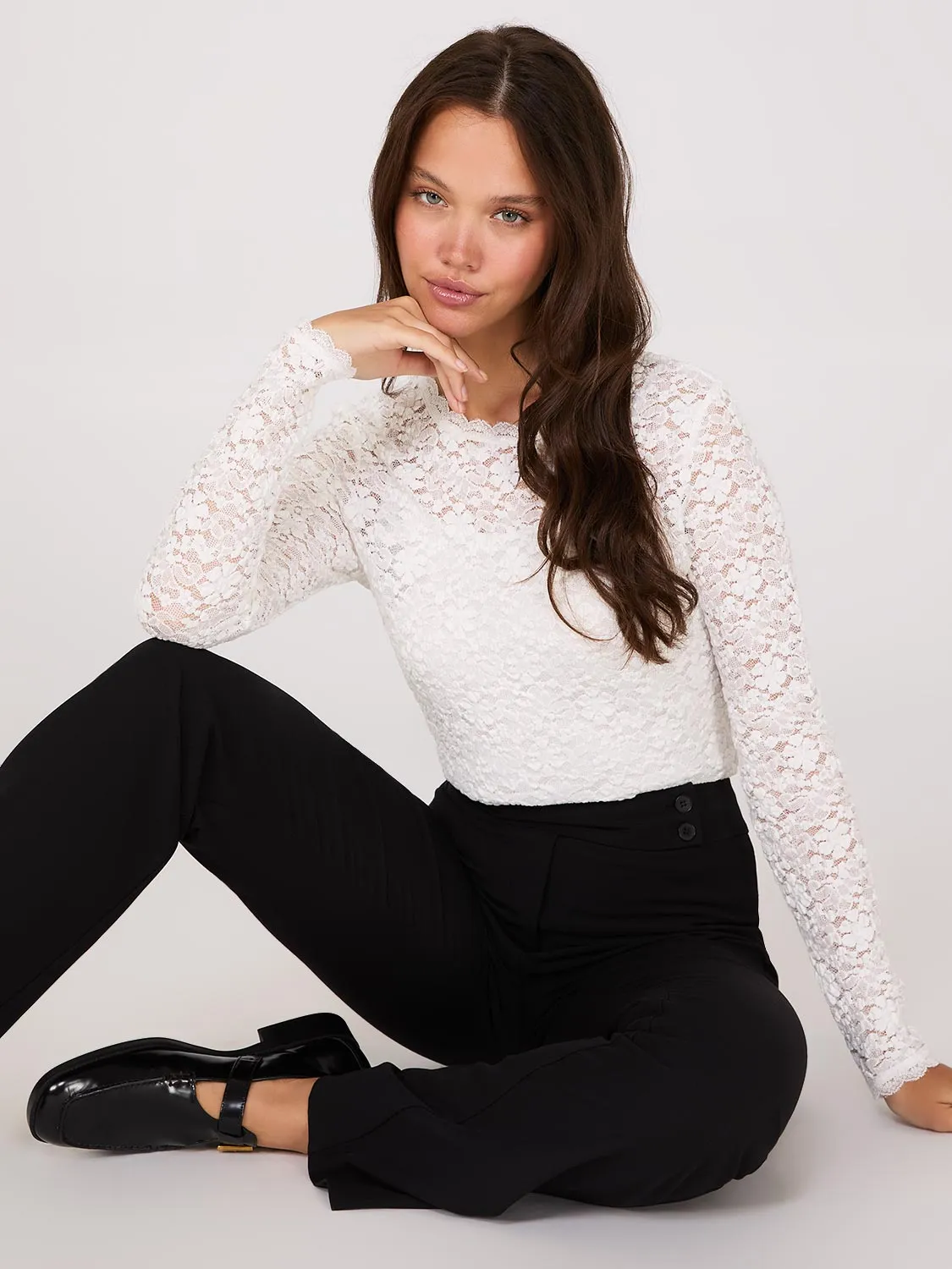 Bubble Lace Long Sleeve Top With Cami