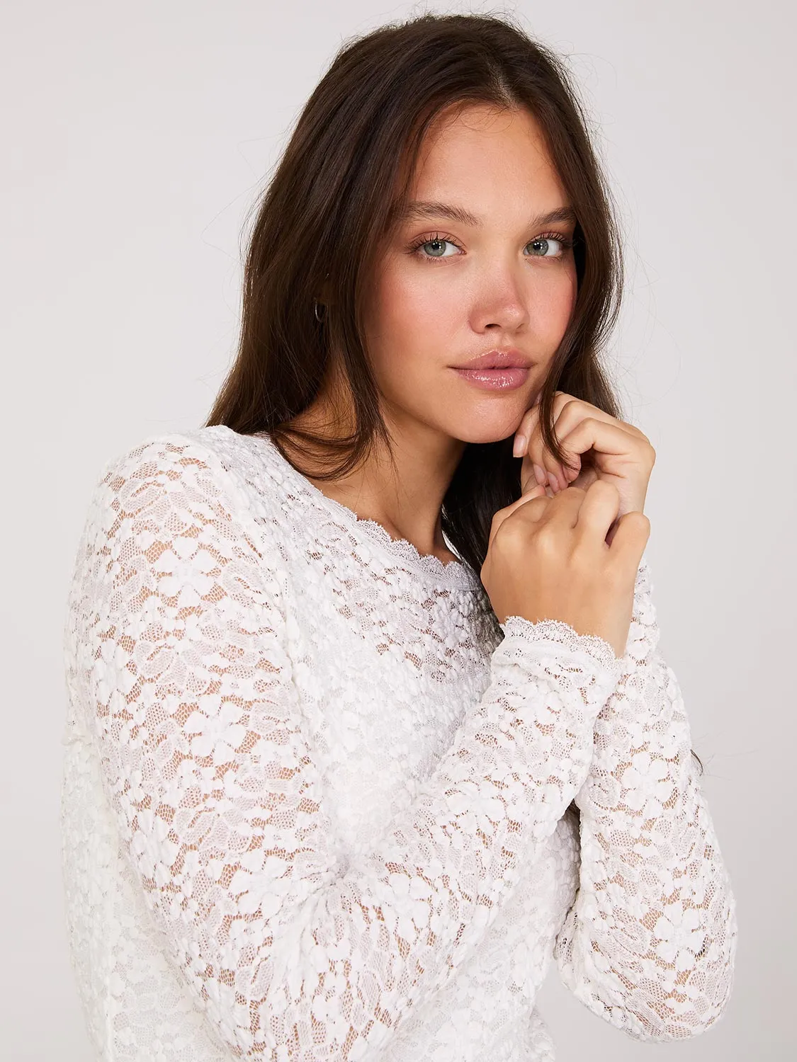 Bubble Lace Long Sleeve Top With Cami