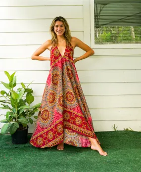 Burgundy Psychedelic Mandala Goddess Maxi Dress