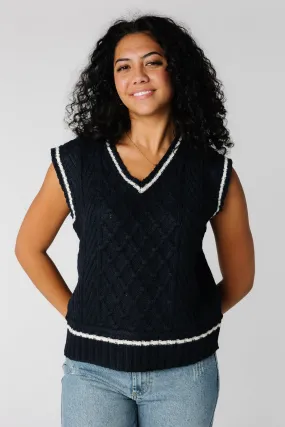 Cable Knit Varsity Sweater Vest