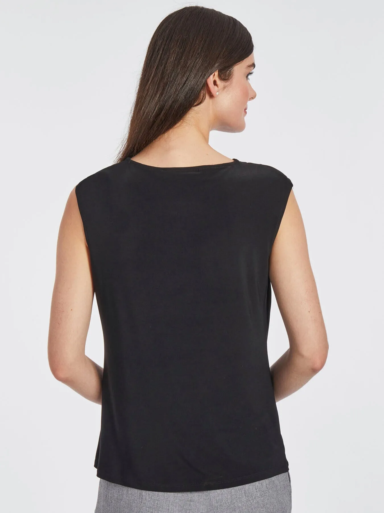 Cap Sleeve Twist Neck Jersey Knit Top