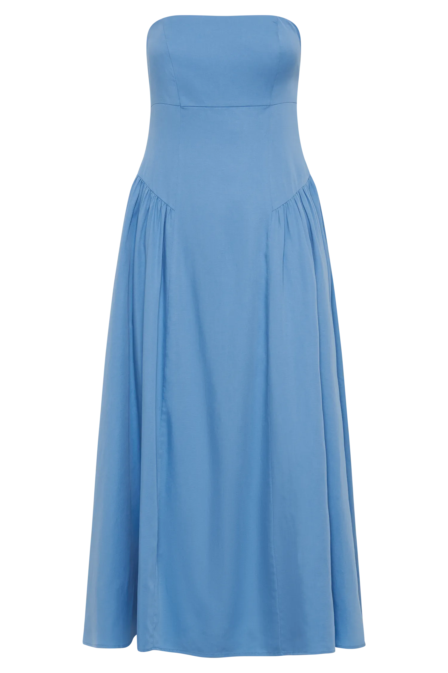 Carmele Cotton Gathered Midi Dress - Iris Blue