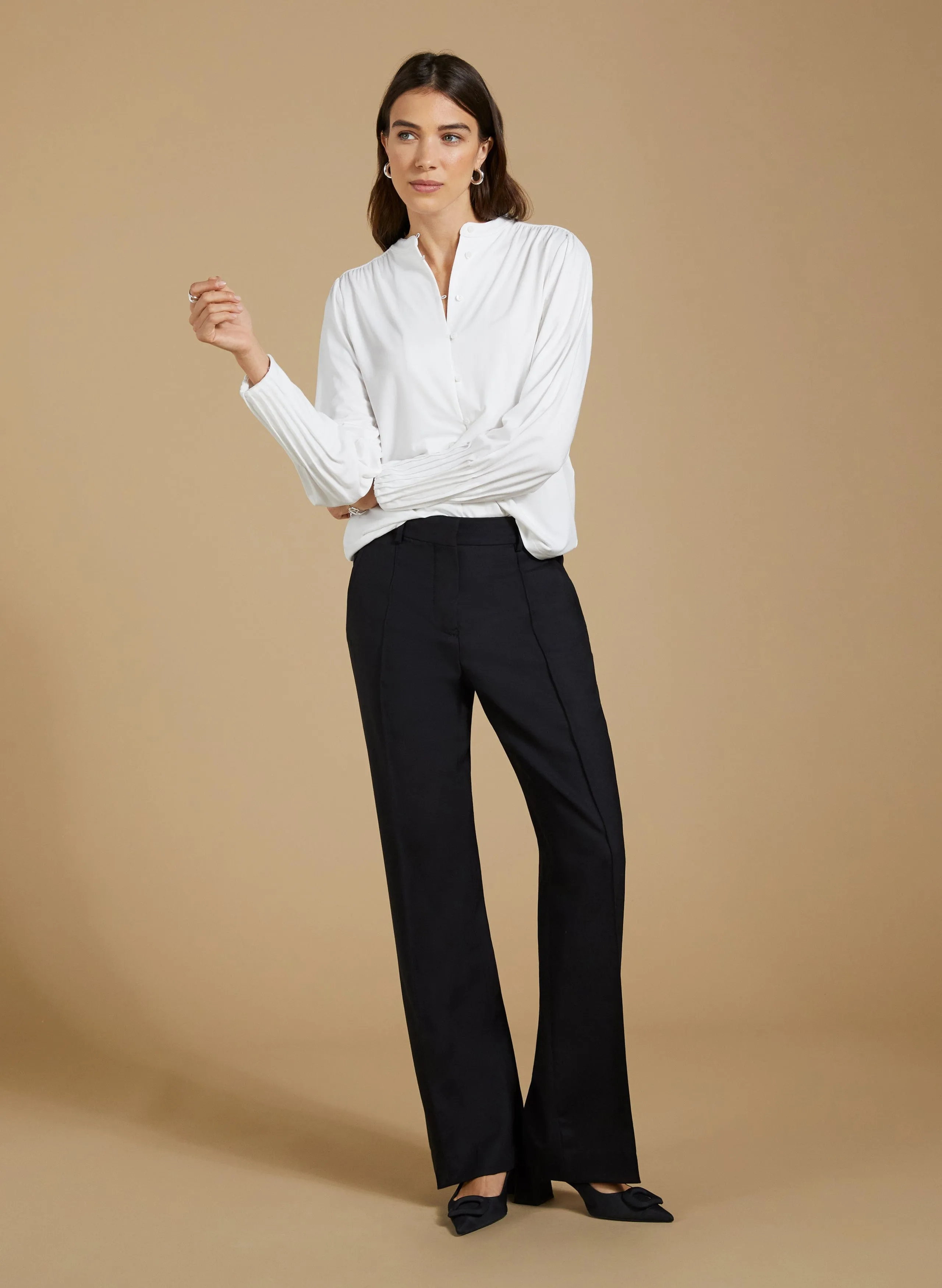 Caroline LENZING™ ECOVERO™ Button Detail Blouse | Pure White