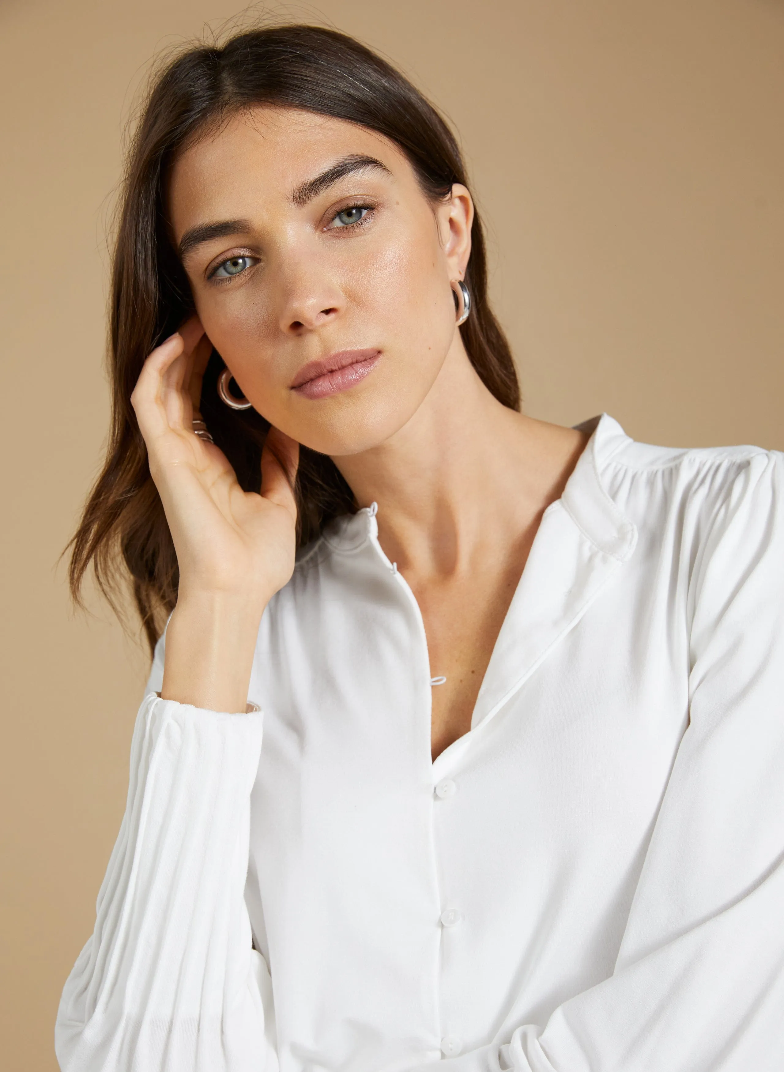 Caroline LENZING™ ECOVERO™ Button Detail Blouse | Pure White