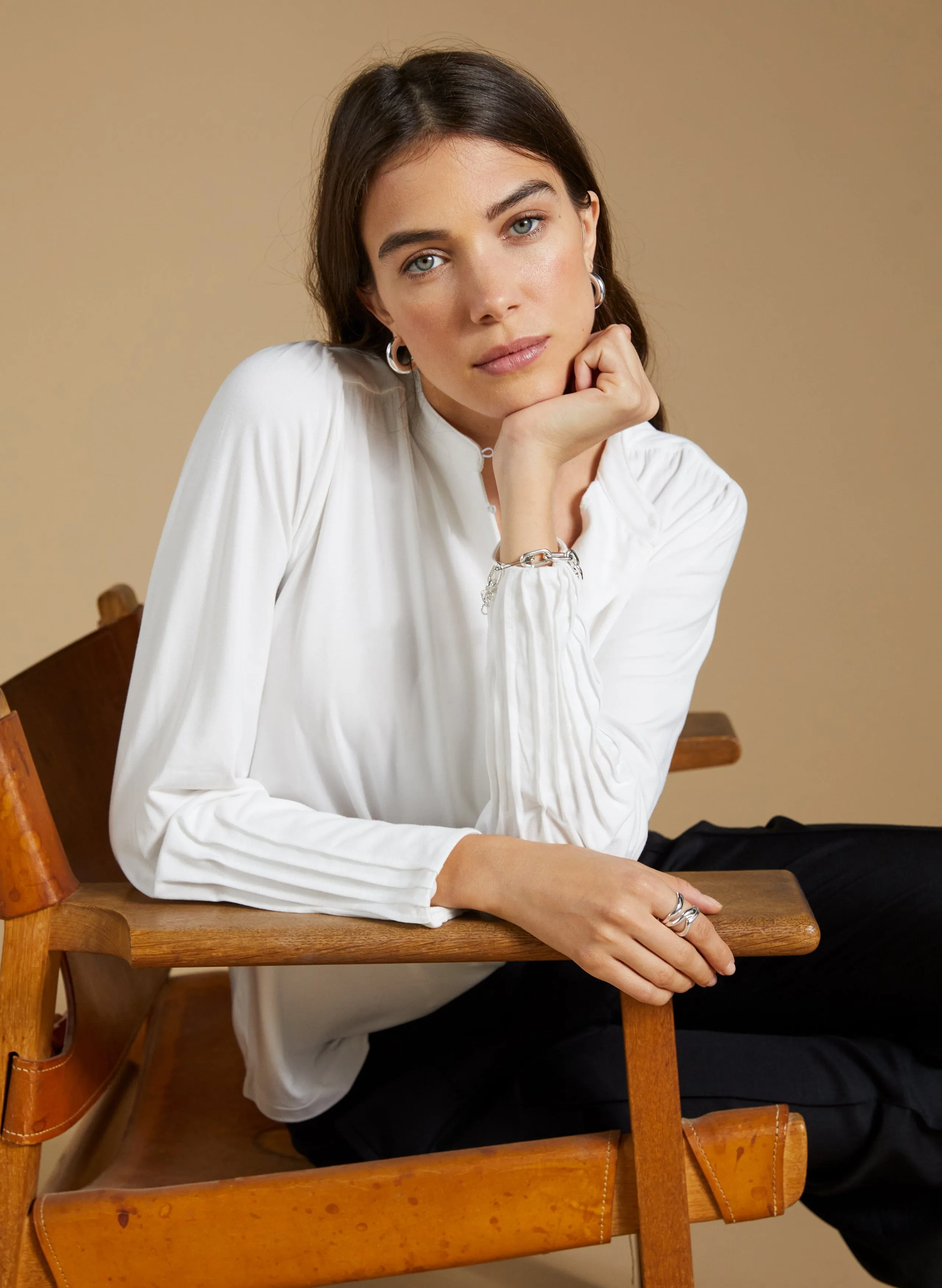 Caroline LENZING™ ECOVERO™ Button Detail Blouse | Pure White