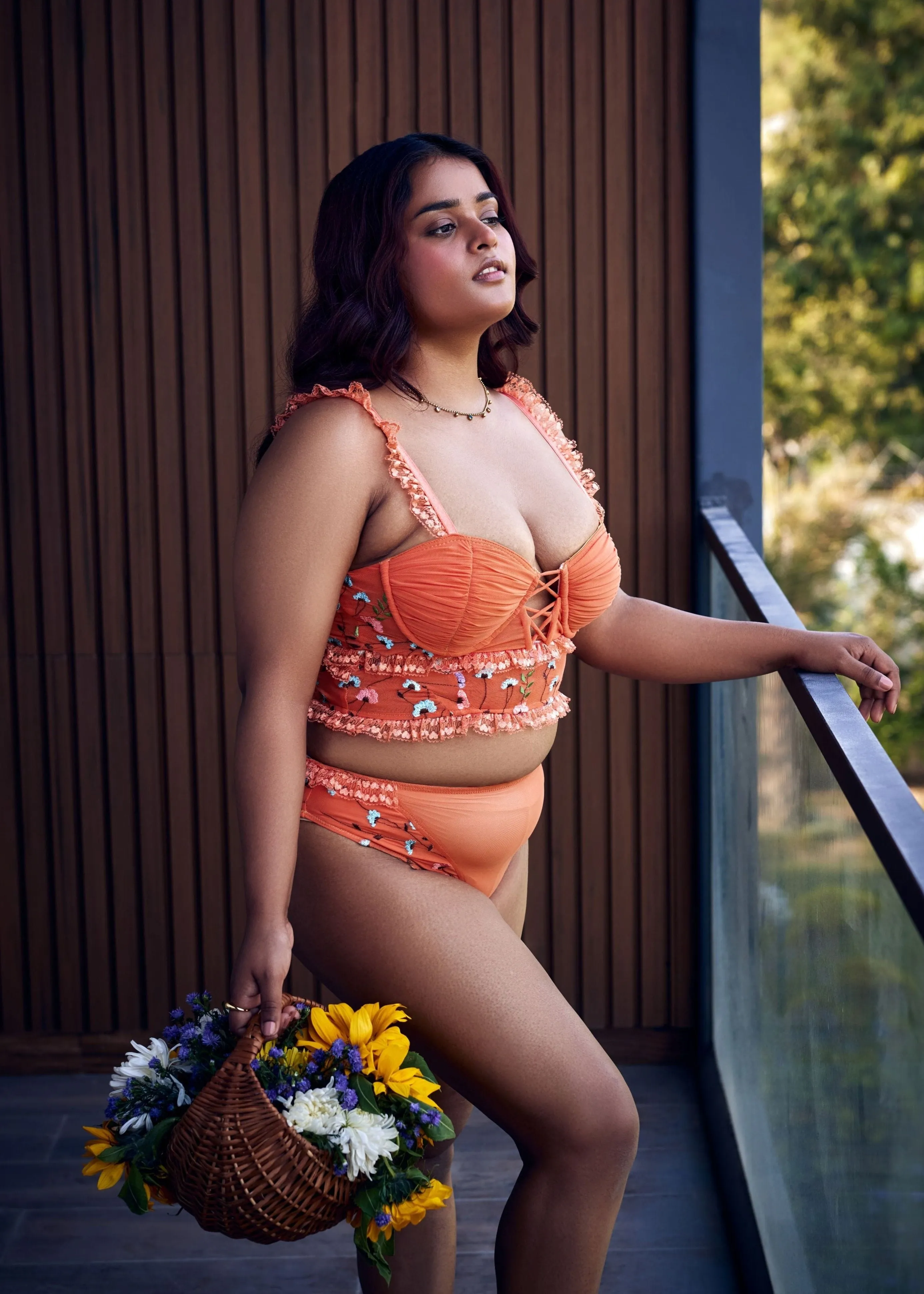 Cassandra Orange Floral Embroidered Balconet Bralette