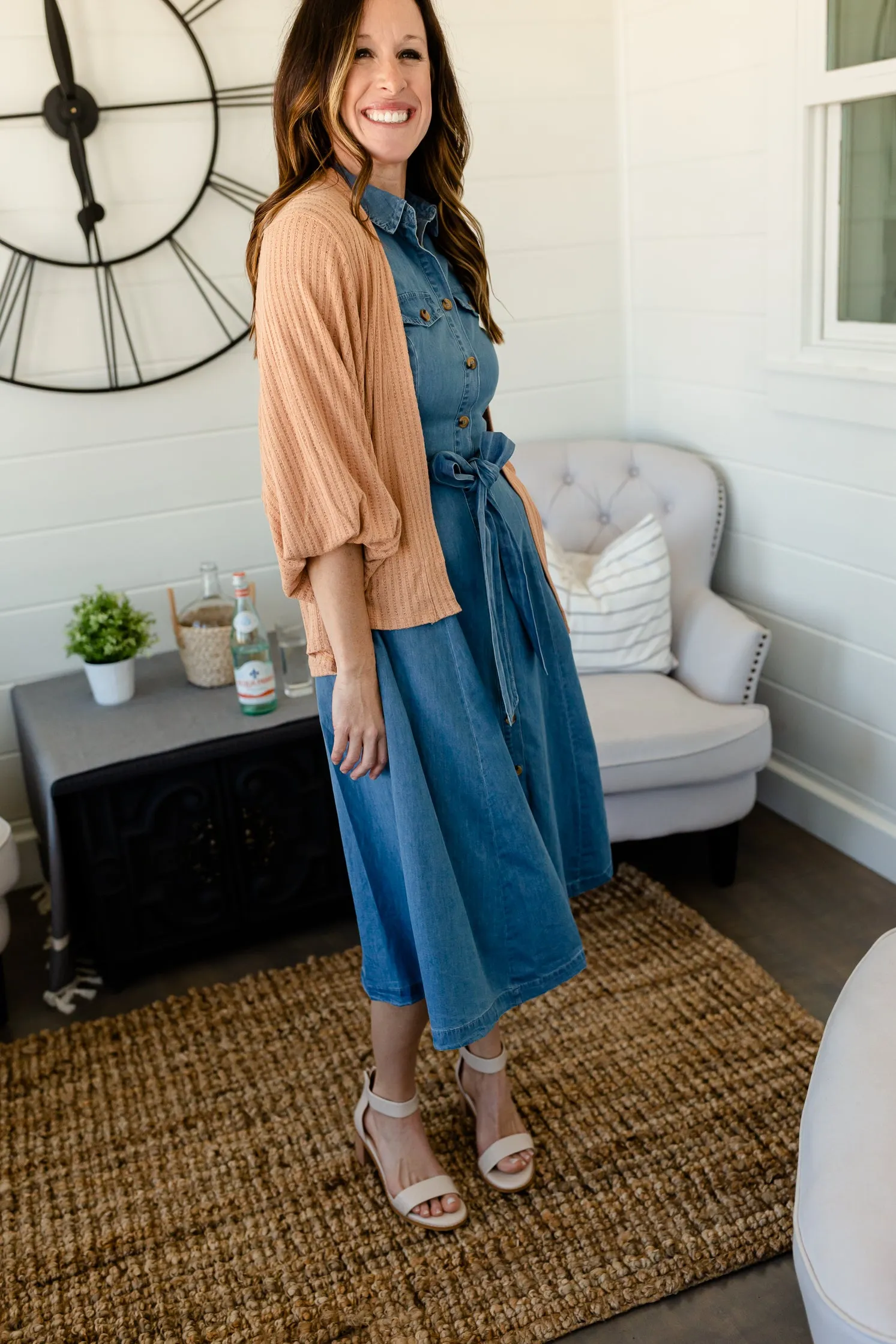 Chambray Button   Belted Midi Dress - FINAL SALE